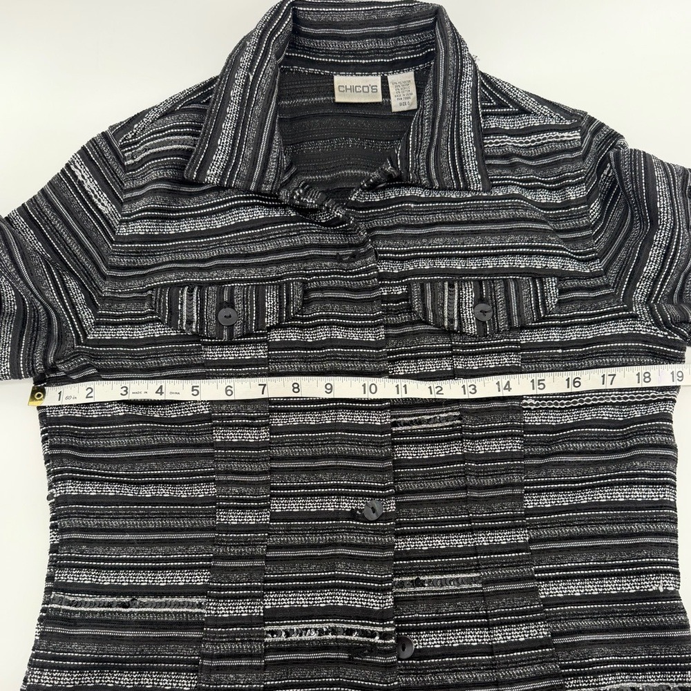 Chico's Black White Striped Metallic Textured Button Front Jacket Size 0 - Picture 5 of 8